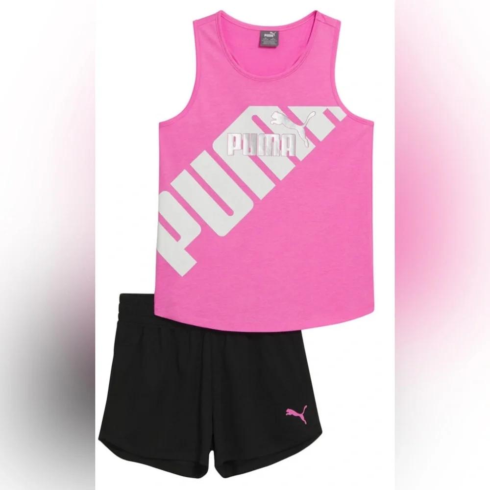 Girls 2 pc Set Tank Short Puma Athletic Youth Sports Training Active Wear Top - Picture 4 of 7
